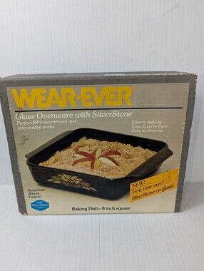 VTG Wear-Ever SilverStone Glass 8" Square Baking Dish American Wheat NIB NOS